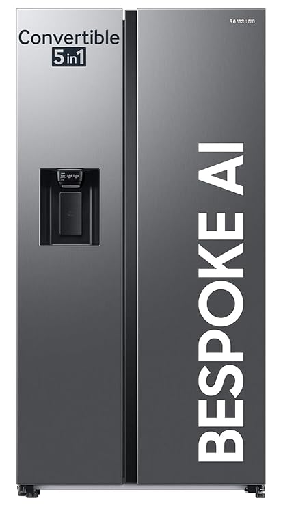 Samsung 633 L, 3 Star, Frost Free, Double Door, Convertible 5-in-1 Digital Inverter, Side By Side Refrigerator with AI, WiFi & Water & Ice Dispenser (RS78CG8543S9HL, Silver, Refined Inox)