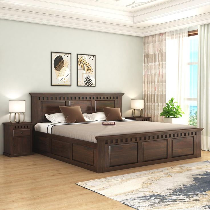Lotus Royal Luxury Premium Teak Wood Double Bed Size 6.5X6 Solid Wood King Box Bed